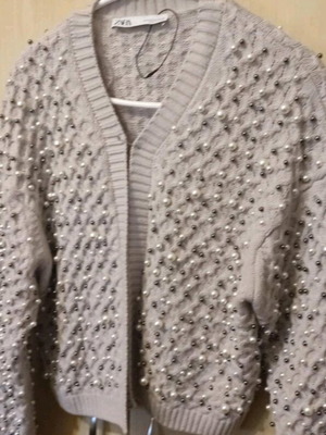 Zara cardigan handmade knitted gray-beige new with beads