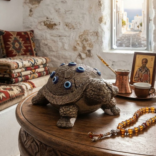 Handmade wooden wall flask folk art & decorative turtle with eyes