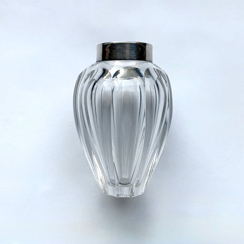 Crystal Miniature Vase with Silver Rim 835 like new