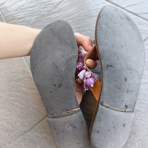 Leather sandals with beads used, purple, size 39