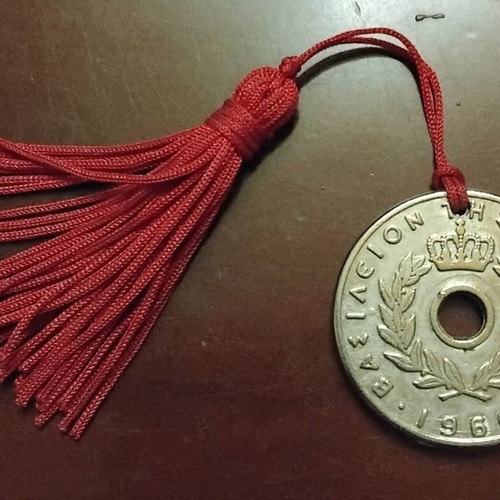 Old Lucky Charm with 10 Drachma Replica 42mm and Tassel, New