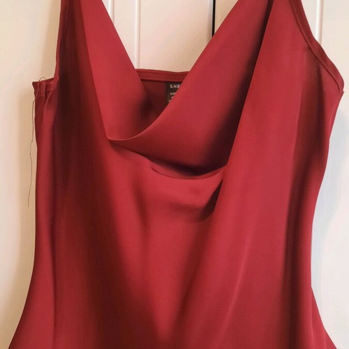 Satin draped top with thin adjustable strap like new, burgundy