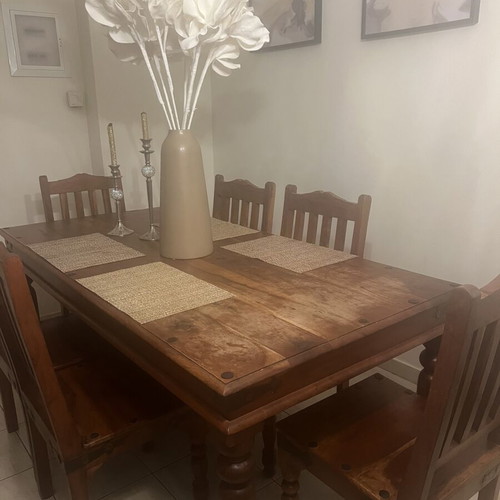 Solid wood dining table with 6 chairs set