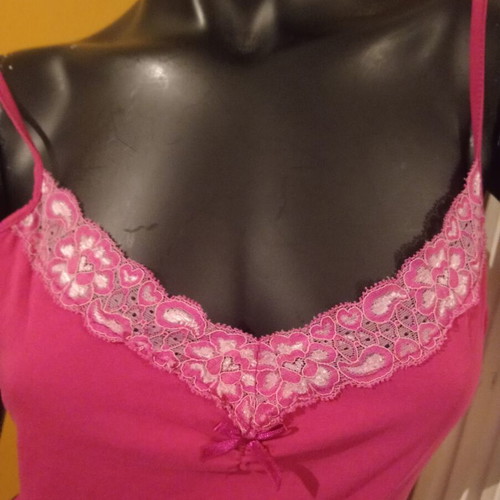 Laura Ashley sleeveless top with lace, fuchsia, UK 12