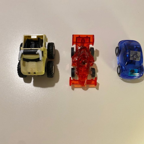 Toy cars with pullback wind-up mechanism used, pack of 3