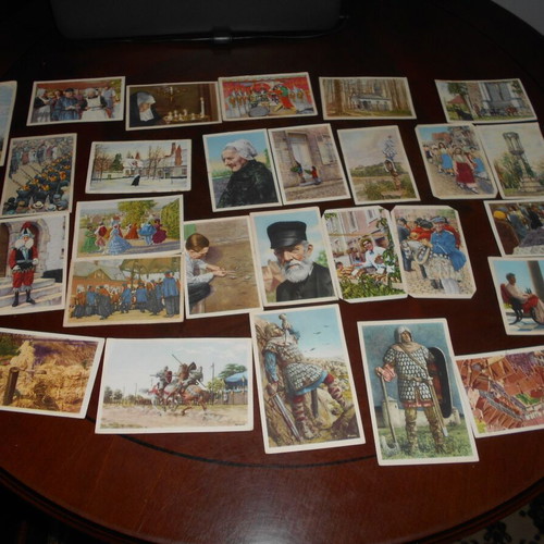 Belgian chocolate folkloric, historical, prewar and color postcards used, pack of 30