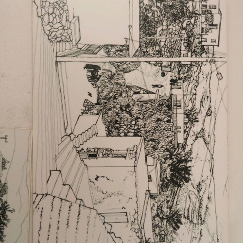 Set of three black and white sketches used, printed on K mount 30x20cm