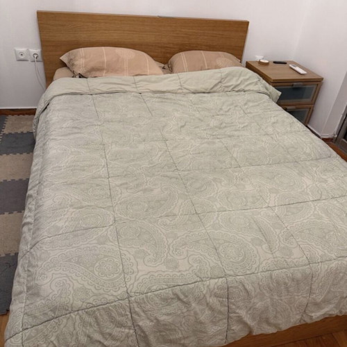 Malme Ikea Double Bed 160x200 with Klinostrom Mattress and Nightstand like new