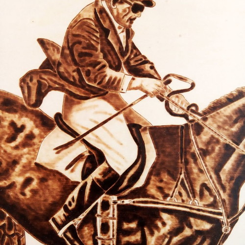 Horse Racing Pyrography Painting new on poplar wood