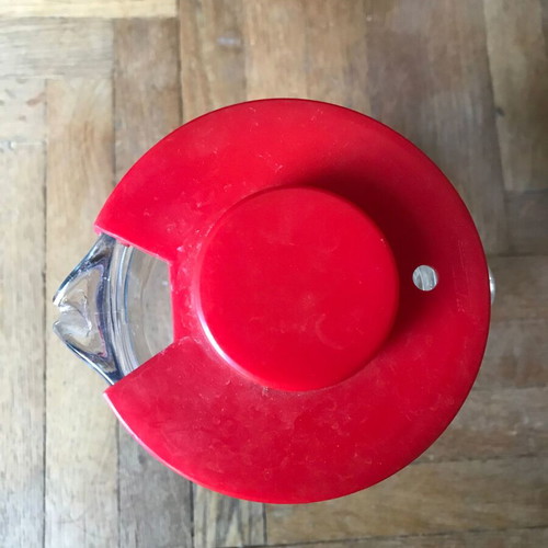 Glass jug with plastic lid used, retro style