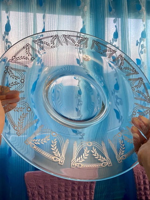 Crystal serving platter new with silver border Robert design