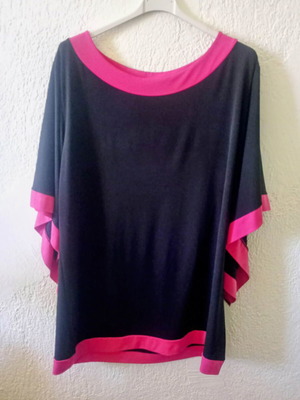 Women's blouse black and cyclamen, loose elegant style, size XXL