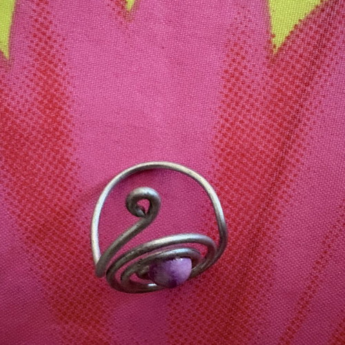 Wire-Wrapped Jewelry Set with Purple Beads, Ring and Ear Cuff