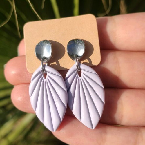 Handmade earrings new, light purple, polymer clay and steel