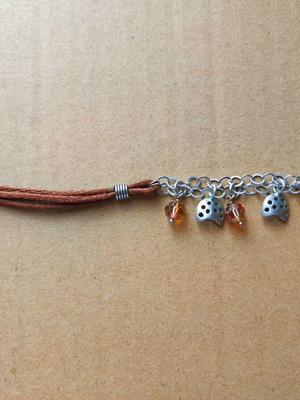 Silver 925 bracelet with double chain, horse hoof charms and brown crystals