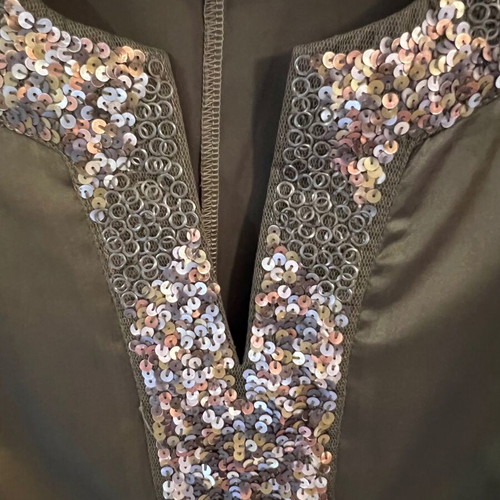 Le Chateau sleeveless satin top with sequins, olive