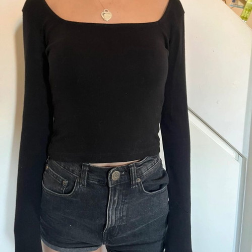 Brandy Melville Long Sleeve Top With Open Neckline Like New Black