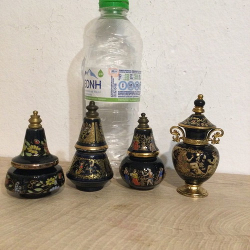 Porcelain miniature perfume jars with 24 gold painting, pack of 4 like new