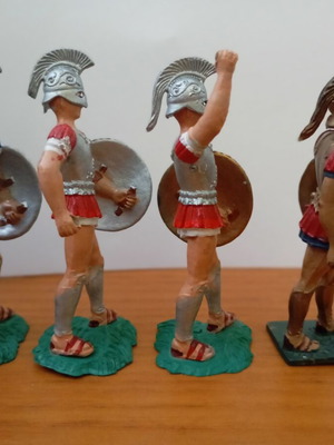 Ancient Greek Toy Soldiers used, set of 4 "ΑΘΗΝ'Α-ΠΑΛ" without spears