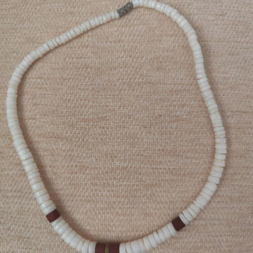 Necklace with white heishi shell beads used, boho style
