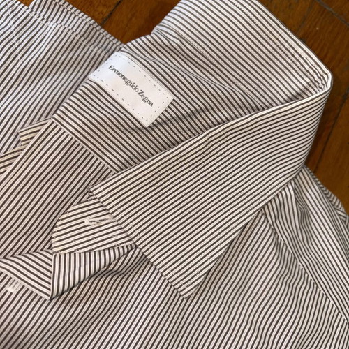 Zegna striped dress shirt XL, white and brown