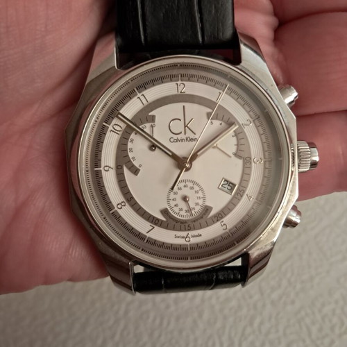 Calvin Klein men's wristwatch, black leather strap