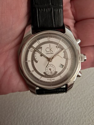 Calvin Klein men's wristwatch, black leather strap