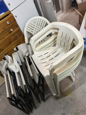 Plastic chairs used, pack of 7, 3 with fabric
