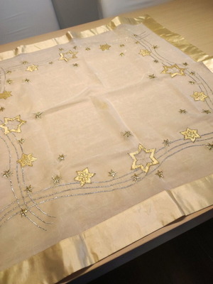 Christmas tablecloth used with gold and silver embroidery 85x85