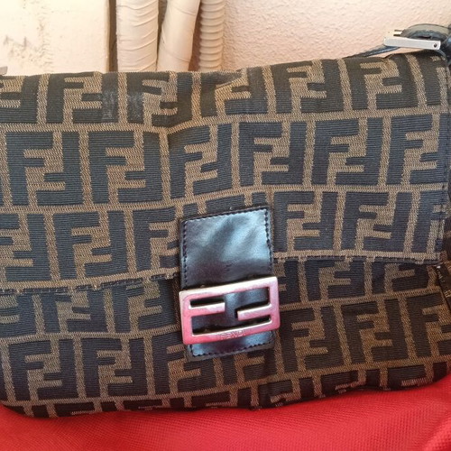 Fendi Baguette bag used, brown Zucca canvas with silver details