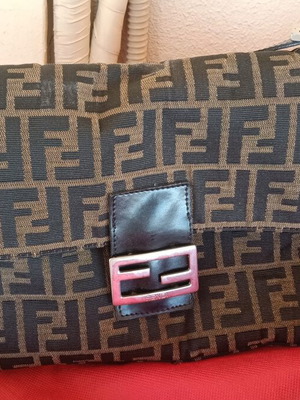 Fendi Baguette bag used, brown Zucca canvas with silver details