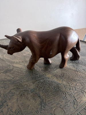 Vintage wooden rhinoceros used handmade decoration