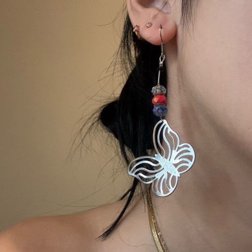 Butterfly earrings with colorful beads made of stainless steel like new
