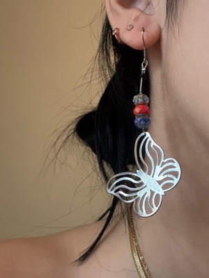 Butterfly earrings with colorful beads made of stainless steel like new