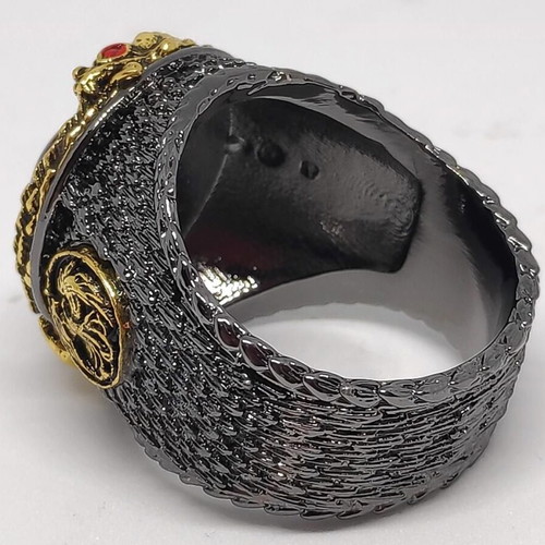 Blood Dragon's Eye Gothic men's ring, bronze with red stone and dragon relief
