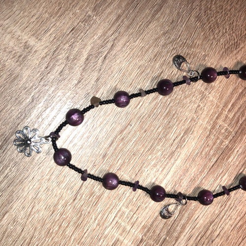 Handmade hippie fairy boho necklace new, purple and silver