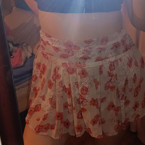 Mango summer skirt like new, size large, beige and pink, with pockets and side zipper
