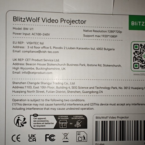 BlitzWolf Mini Projector LCD HD Lamp LED with Built-in Speakers BW-V1