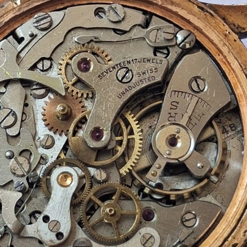 Tell 1950 mechanical chronograph watch used, beige and gold