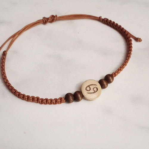 Men's bracelet with Cancer zodiac new, brown