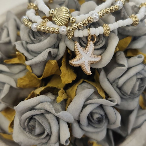 Triple summer bracelet with stars and shell new