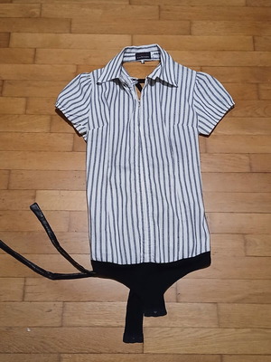 Hot Fashion striped bodysuit shirt with silver stripe size Large like new