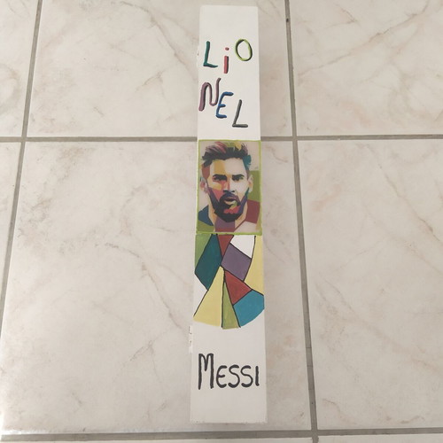 Handmade wooden candle box Lionel Messi like new