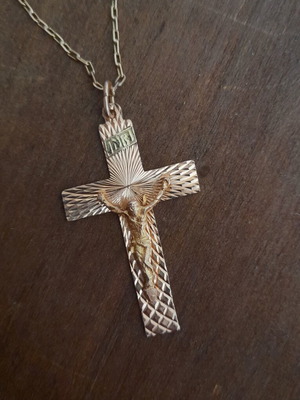Vintage gold cross 1960 with chain 62 cm used, family heirloom