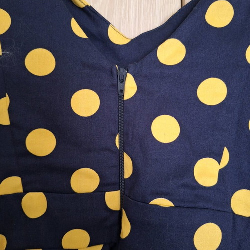 Modcloth 50s dress like new, blue with mustard polka dots