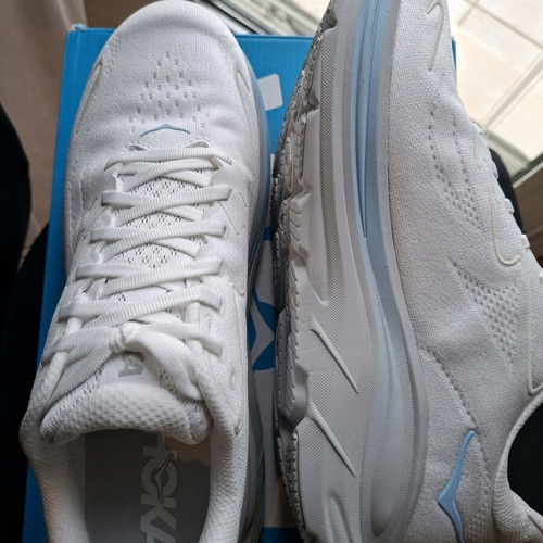 HOKA Clifton 10 athletic shoes new, size 44.5, white and gray