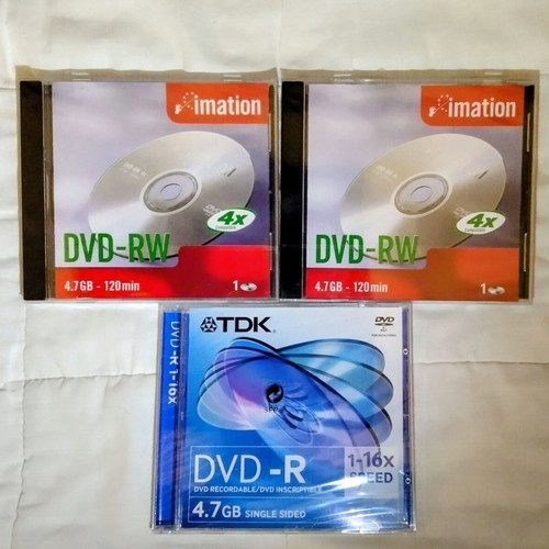 Imation DVD-RW 4.7 GB and TDK DVD-R pack, new, 3 discs