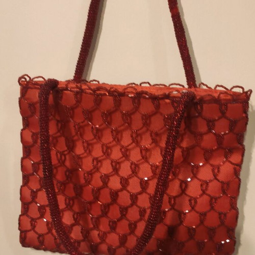 Evening bags like new, red and brown satin with beads
