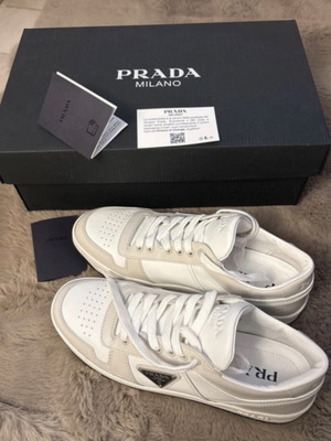 Prada Downtown Leather Sneakers Size 39.5 EU Like New Beige White