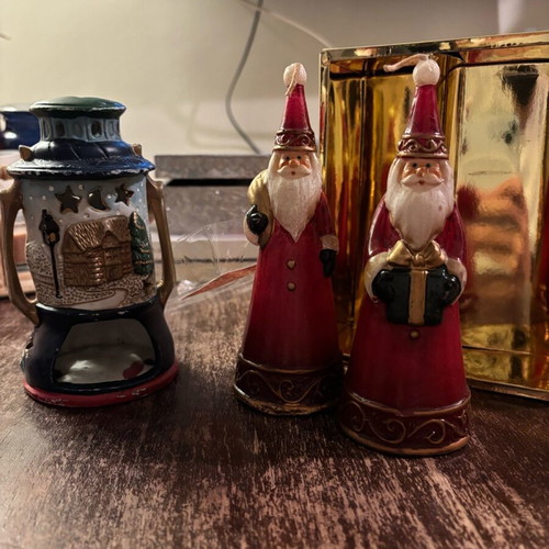 Santa Claus candles and ceramic lantern lightly used